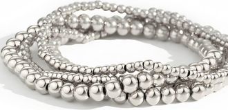 Mint & Lily 3mm & 5mm Beaded Bracelet Stacking Set in Silver at Nordstrom, Size 6.5