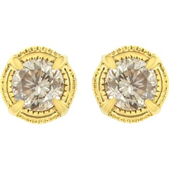 House of Brilliance 14K Yellow Gold Plated Silver 1/3 Ct Diamond Solitaire Milgrain Stud Earrings at Nordstrom