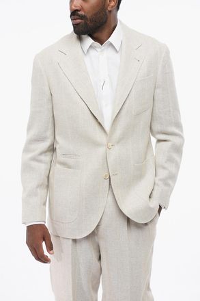 Brunello Cucinelli Blazer Slim Fit in Misto Lino con Tasche a Toppa Brunello Cucinelli