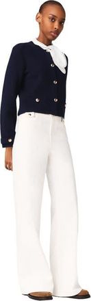 Maje Detachable embroidered collar cardi in Navy at Nordstrom, Size X-Small