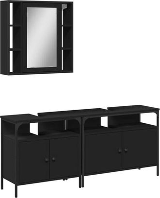 vidaXL Vidaxl - Set De Muebles De Ba&ntilde;o 3 Piezas Madera Contrachapada Negro