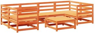 vidaXL Juego De Sof&aacute;s De Jard&iacute;n 7 Pzas Madera Maciza Pino Marr&oacute;n Cera Vidaxl