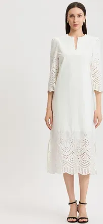 Ming Wang Eyelet Straight Cotton Maxi Dress in White at Nordstrom, Size Xx-Small
