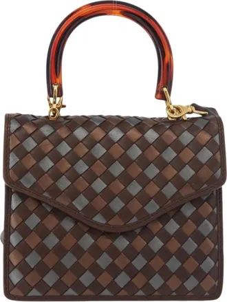 Bottega Veneta Intrecciato Handbag Leather Brown Leather Handbag (Pre-Owned)