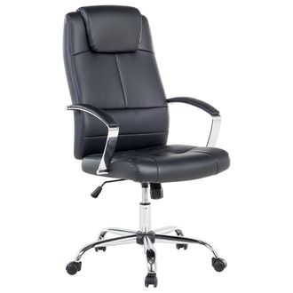 Beliani Silla De Oficina Giratoria De Cuero Sint&eacute;tico Negro Inclinable Ajustable Winner