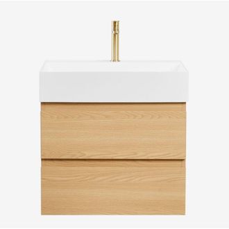 Sklum Conjunto De Mueble De Ba&ntilde;o En Madera Y Chapa De Fresno Con Lavabo Integrado Ona Sklum