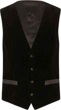 Dolce & Gabbana Suit Vests, male, Black, Size: 2XL Single-breasted velvet vest