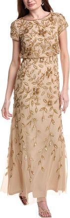 Adrianna Papell Short Sleeve Blouson Beaded Dress