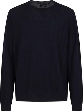 Giorgio Armani Ronde hals gebreid - Heren - Ronde hals truien - Blauw - M - Truien & Vesten