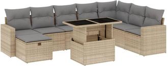 vidaXL Set De Sof&aacute;s De Jard&iacute;n 9 Pzas Con Cojines Rat&aacute;n Sint&eacute;tico Beige Vidaxl