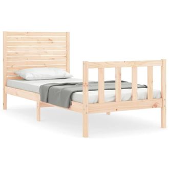 Berkfield Home Bed Frame with Headboard Single Solid Wood in Light Tan
