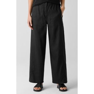 Eileen Fisher Wide Leg Organic Linen Ankle Pants in Black at Nordstrom Rack, Size Xx-Small