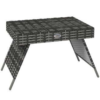 OUTSUNNY Foldable Outdoor Coffee Table - Metal Frame Rattan Side Table - Grey | TJ Hughes