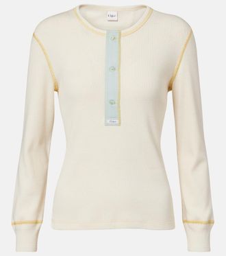 Chlo&eacute; Chlo&eacute; Ribbed-knit cotton jersey Henley shirt