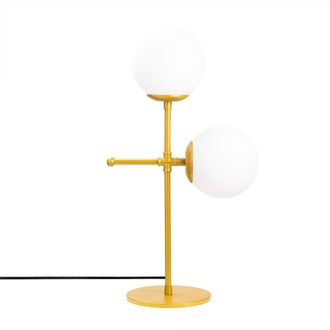 Wonderlamp L&aacute;mpara de mesa dorado 2 luces con esferas de cristal blanco