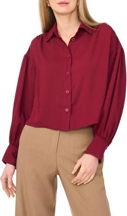 Vince Camuto Crop Swing Button-Up Shirt in Dark Wine at Nordstrom, Size Xx-Small