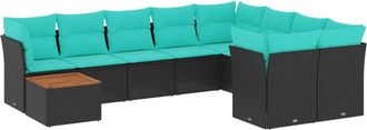 vidaXL Set De Sof&aacute;s De Jard&iacute;n 10pzas Con Cojines Rat&aacute;n Sint&eacute;tico Negro Vidaxl
