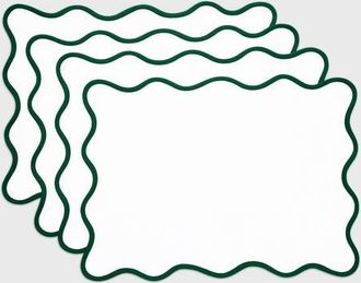 Solino Home Linen Placemats Set of 4, 14 x 19 Inch for Dining Table, Holiday and Everyday Table Decor - Giselle Scallop Edge in Christmas Green And