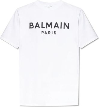 Balmain T-shirt met logo-opdruk en ronde hals - Heren - T-shirts - Wit - S - Katoen - Tops
