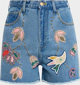 Sea New York Kara Beaded Denim Shorts
