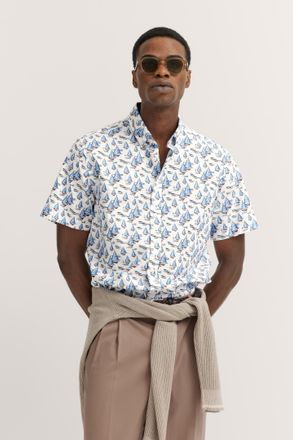 Bugatti Kurzarmhemd BUGATTI, Herren, Gr. 4XL, Normalgr&ouml;ssen, blau (320, hellblau), 100% Baumwolle, gemustert, normal, Hemden Kurzarmhemd, mit Button-Down-Krag