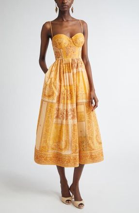 Zimmermann Lucky Bandana Print Cotton Midi Dress in Mustard Bandana at Nordstrom, Size 0P