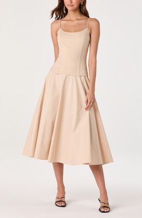 ASTR the Label Cierra Mixed Media Fit & Flare Midi Dress in Natural at Nordstrom, Size X-Small