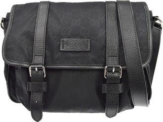 Gucci Buckle Messenger Gg Canvas Black Canvas Handbag (Pre-Owned)