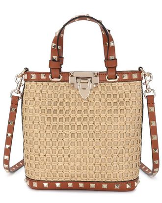 Tiffany & Fred Elegant Woven Raffia & Leather Tote