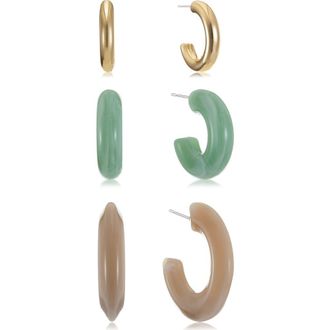 Ettika Funky Set of 3 Assorted Hoop Earrings in Green Multi at Nordstrom Rack