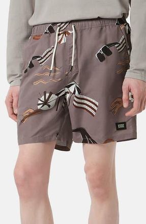 Scotch & Soda Print Mid Length Swim Trunks in Cutout Beach Brown A at Nordstrom Rack, Size Xx-Large