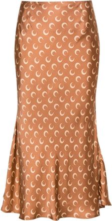 Marine Serre Crescent-Moon-print skirt - women - Viscose - 38 - Brown
