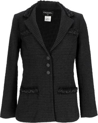 Chanel Pre-owned Womens Tweed Single-Breasted Blazer with Pockets in Black Polyamide Nylon - Size Medium