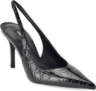 Nine West Gerts Slingback Pointed Toe Pump in Black Embossed Croc at Nordstrom, Size 8.5