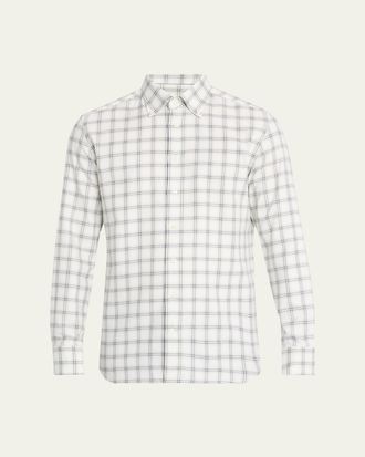 Bergdorf Goodman Mens Cotton-Cashmere Windowpane Classic Fit Button-Down Shirt