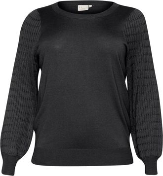 Kaffe Curve Zwart Oester Gebreide Trui met Pofmouwen - Dames - Ronde hals truien - Zwart - M - Truien & Vesten