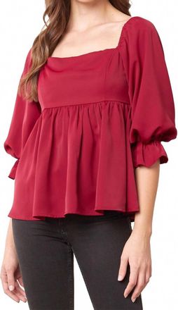 Entro Square Neck Babydoll Top In Burgundy