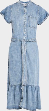 Rails Kahlo Belted Flounce-Hem Midi Dress