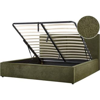 Beliani Cama Con Almacenaje Somier De Listones Dormitorio Moderno Boucl&eacute; Verde Oscuro 180 X 200 Cm Moissac