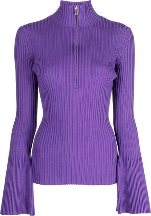 Proenza Schouler Rib Zip Trui - Dames - Coltruien - Paars - M - Nylon - Truien & Vesten