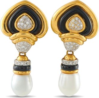 Luxury Bazaar 18K Yellow Gold 0.60ct Diamond and Pearl Drop Earrings MF18-070126