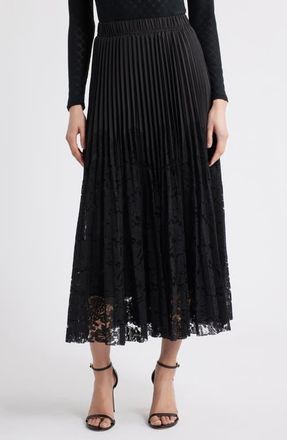 Nikki Lund Madaleine Pleated Lace Skirt in Black at Nordstrom, Size Medium