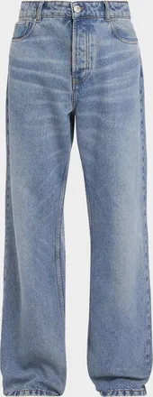 Ami Men & apos;s Faded Denim Wide-Leg Jeans