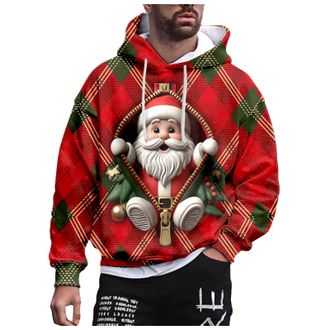 Generic Christmas Hoodie Mens Christmas Hoodie with Santa Print Funny Christmas Jumper with Hood Casual Christmas Winter Christmas Hoodie Xmas Hooded Sweatshi