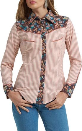 Wrangler x Lainey Wilson Prairie Print Western Snap Shirt in White at Nordstrom, Size X-Small