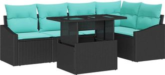 vidaXL Conjunto De Sof&aacute; De Jard&iacute;n 6 Uds. Negro Y Azul Rat&aacute;n Sint&eacute;tico Vidaxl