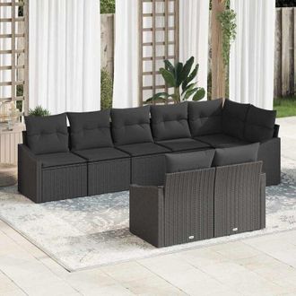 vidaXL Conjunto De Sof&aacute; De Jard&iacute;n 8 Pcs Negro Polirat&aacute;n Vidaxl