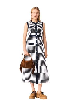 Maje Breton stripe knit maxi dress in Ecru/navy Blue at Nordstrom, Size 36 Eu