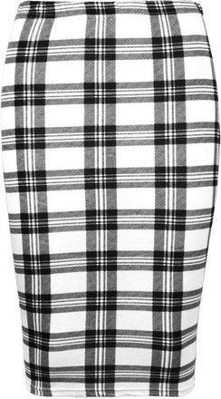 Generic Unbranded New Women Printed Midi Bodycon Pencil Skirt Ladies High Waist Tube Skirt Fancy Dress (M/L (UK 12-14), White Tartan)