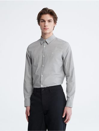 Calvin Klein Mens Slim Stretch Button-Down Shirt - Grey - XS